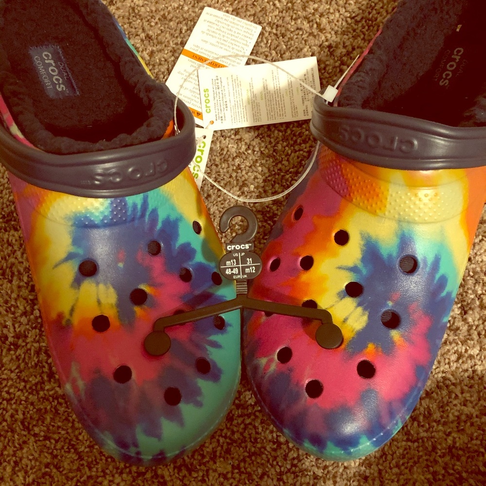 Brand new classic lined tie dye clog crocs